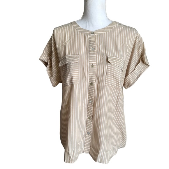 J. Jill Sandbar White Beige Button Up Pocket Front Blouse Top Size M/MP - Picture 1 of 17